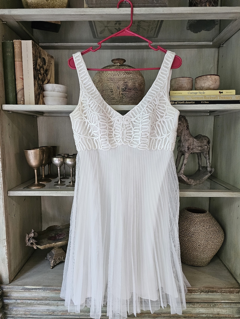 Sue Wong Nocturne Dress 10 Formal Gown Silken Pleated Embroidered Lace White - Picture 2 of 8